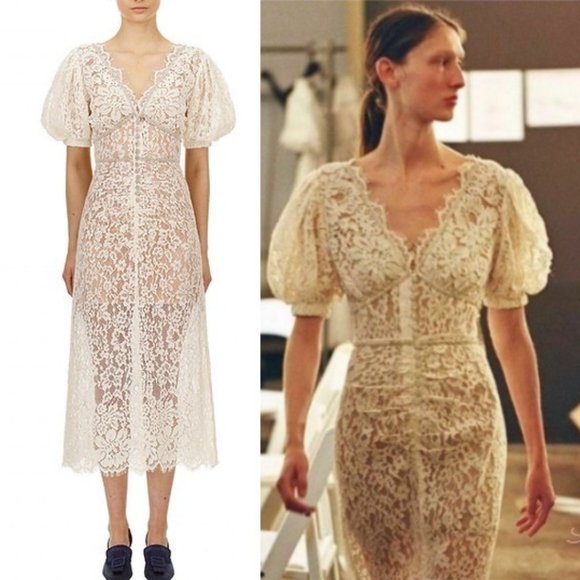 NWT SELF PORTRAIT Camellia Crystal embellished Corded Lace Midi Dress White UK4 - Picture 1 of 4